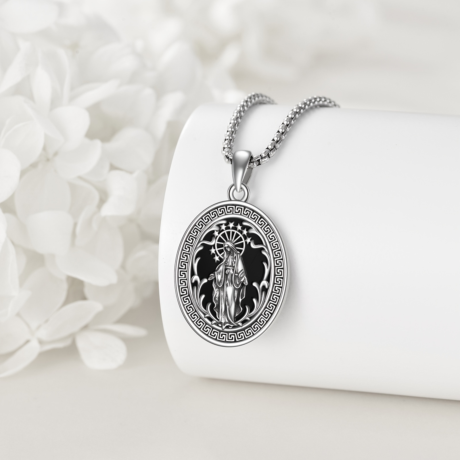 925 Sterling Silver Religious Medal Pendant Necklace